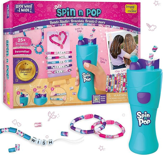 Imagimake Spin n Pop : DIY Bracelets Braids & More | Patented Electric Bracelet Maker | DIY Craft Kits for Girls Ages 8-13 | Create 25+ Accessories for Girls 10-12 | Teenage Girl Gift Ideas