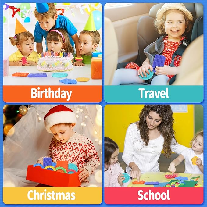 Squishy Sensory Toys for Kids, 10 Pcs Soft & Textured Sensory Fidget Toy with Storage Bag for Autistic Children, Sensory Stretchy Toys, Calm Down Toy for Toddler Girls Boys