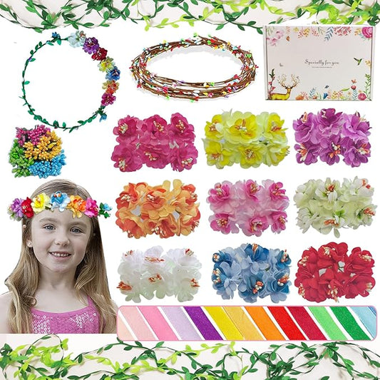 WUBOMJIO Make Your Own Flower Crown Crafting Kit(Mini Plum Blossom Theme)| 130+Piece Set for Endless Creativity | Gift for Creative Girls/Teen/Women
