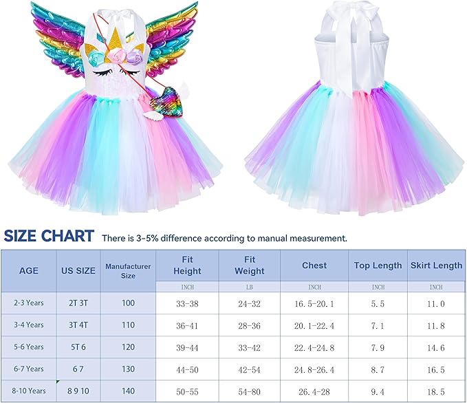 Sequin Unicorn Costume Tutu for Girls Halloween Birthday Party Dress Up with Accessories 2-9 Years