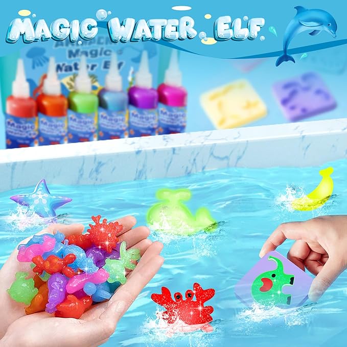 Magic Water Elf Toy Kit, Water Fairy Water Gel Kit, Aqua Animal Toy, Creative Magic Water Toy Creation kit, 60ml Capacity Water Elf Set with 18 Shape Molds, Children's DIY Marine Life (12 Colors)