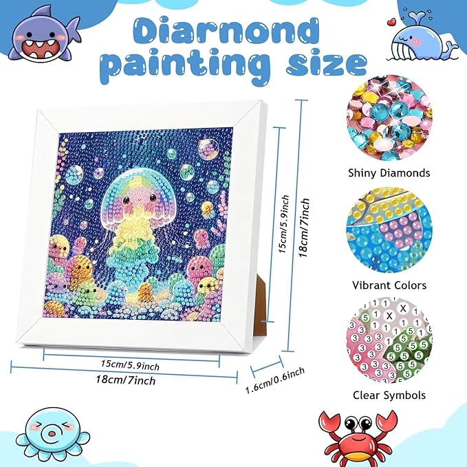 Reivworl Diamond Art Kits for Kids, Jellyfish Diamond Art for Kids Ages 8-12, Jellyfish Diamond Painting Kits for Kids for Home Wall Decor (8x8Inch)