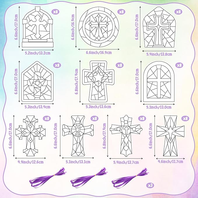 BeYumi Coloring Cross Craft Kit - 83Pcs Easter Color Your Own Cross Kit for Kids Sunday School Christian Religious DIY Craft Coloring Geometric Ornament Card Classroom Church Party Art Activities