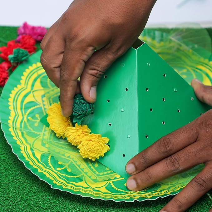 Desifavors Bathukamma Festive Kit - Telangana Bathukamma Pooja Decoration Kit - Indian Festival Set with Sola Wood Flowers - 12 Inch (Pack of 1)