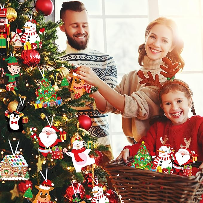 Dianelhall 50 Pcs Christmas Crafts Kits for Kids Christmas Arts and Crafts DIY Christmas Ornament Kit with Christmas Craft Stickers Make Your Own Christmas Craft Projects for Holiday Xmas Party Favors