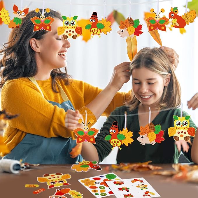Fall Craft Kits for Kids Cute Animals Turkey Autumn Owl Crafts DIY Maple Leaves Thanksgiving Crafts Bulk for Fall Theme Party Home Classroom Game Activities Party Favors (48 Sets)