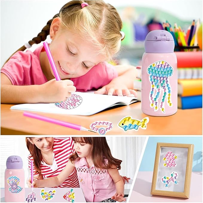 MEIEST 33 PCS Mermaid Diamond Art Painting Stickers Kit,DIY Mosaic Stickers by Numbers Arts and Crafts Set for Kids,Creative Handmade Gift