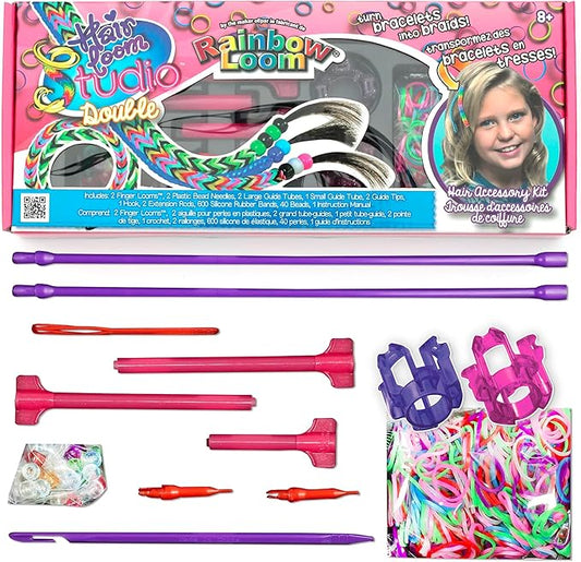 Rainbow Loom® Hair Loom Studio Kit, Features 2 Finger Loom, 40 Beads, 600 Rubber Colorful Rubber Bands and Many More, Great Gift for Girls 7+