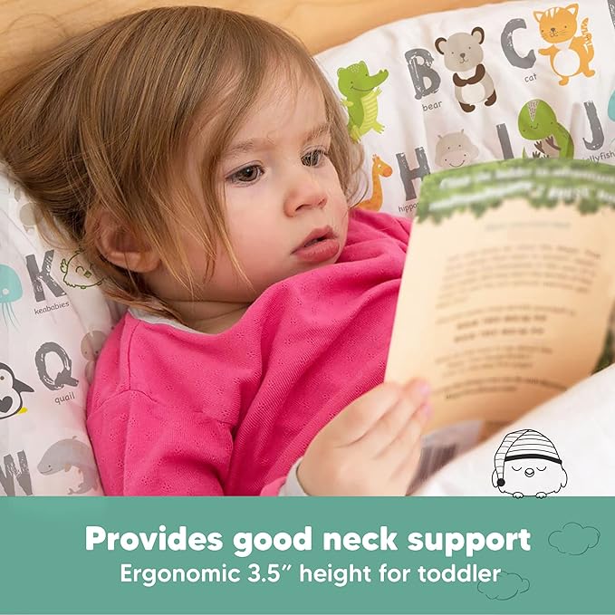 Toddler Pillow with Pillowcase - 13x18 My Little Dreamy Pillow, Organic Cotton Toddler Pillows for Sleeping, Kids Pillow, Travel Pillows, Mini Pillow, Nursery Pillow, Toddler Bed Pillow (KeaABC)