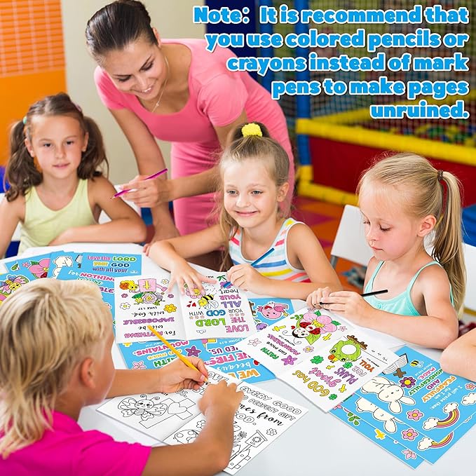 Dvbonike 24Pcs Spring Bible Coloring Books - Religious DIY Color-in Pages Booklet Bulk Drawing Holiday Christian Theme Activity Supplies for Sunday School Classroom Reward Artwork Gift