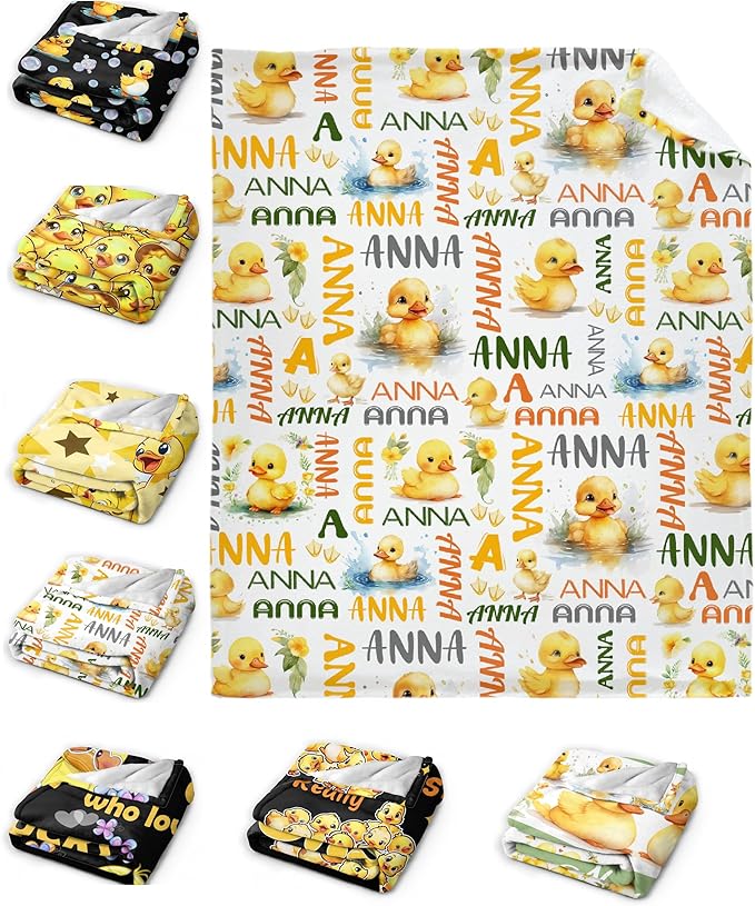 Custom Name Duck Blanket for Girls Adult duck Blanket Kids Funny Blanket Suitable for bedroom bed sofa Crib Couch Chair outdoor All Season Items That Yellow Duck Lovers Will Love80"x60"for Adult
