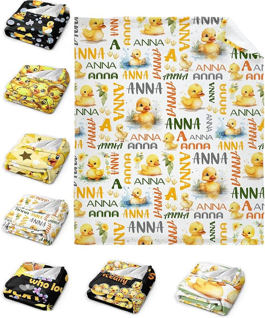 Custom Name Duck Blanket for Girls Adult duck Blanket Kids Funny Blanket Suitable for bedroom bed sofa Crib Couch Chair outdoor All Season Items That Yellow Duck Lovers Will Love 90”×120 ”for Family