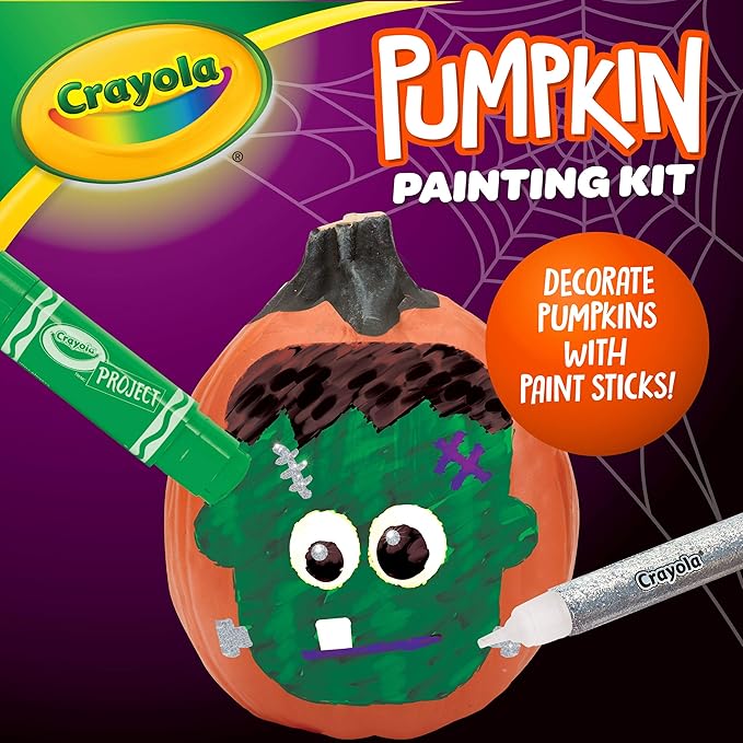 Crayola No Carve Pumpkin Decorating Kit with Paint Sticks, Less Mess Paint Set for Kids, Gift