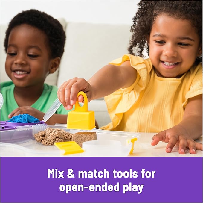 Kinetic Sand, Variety Case with 2lbs Play Sand (Beach, Neon & Shimmer) & 5 Tools, Reusable Storage, Sensory Toys for Kids Ages 3 and up