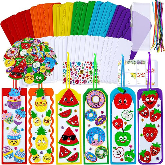 Winlyn 36 Sets Fruit Craft Kits Summer Crafts DIY Fruit Dessert Bookmarks Art Sets Apple Pineapple Watermelon Foam Stickers for Kids Teachers Back to School Classroom Activities Rewards Party Favors