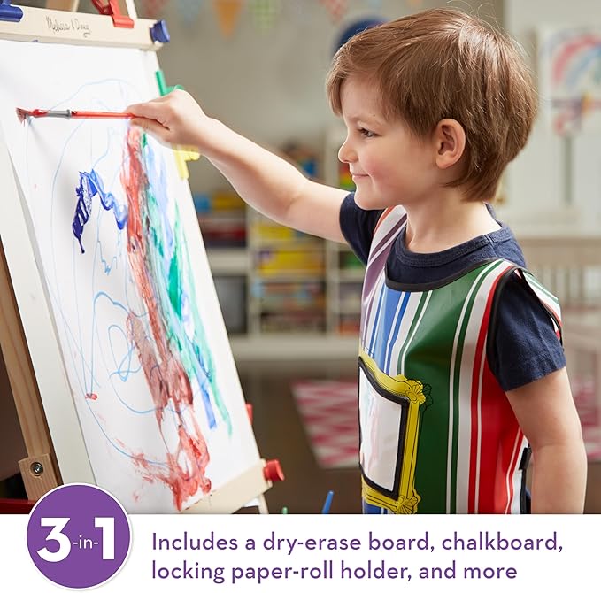 Melissa & Doug Deluxe Standing Art Easel - Dry-Erase Board, Chalkboard, Paper Roller, 36 months to 84 months