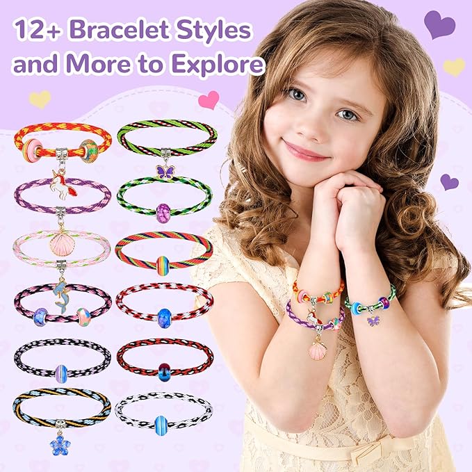 Bracelet Making Kit for Girls, Friendship Bracelet Kit Birthday Gifts for Girls Ages 6 7 8 9 10 11 12 Year Old, Arts and Crafts for Teen Kids 8-12, DIY Jewelry Bracelets Tool String Maker Toys Set