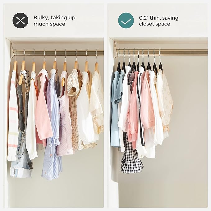 SONGMICS Baby Hangers, 30 Packs Pants Hangers with Clips, Kids Hangers with 6 Clothes Dividers, Non-Slip Children’s Clothes Hangers, Pants Hangers, Black UCRF013B30