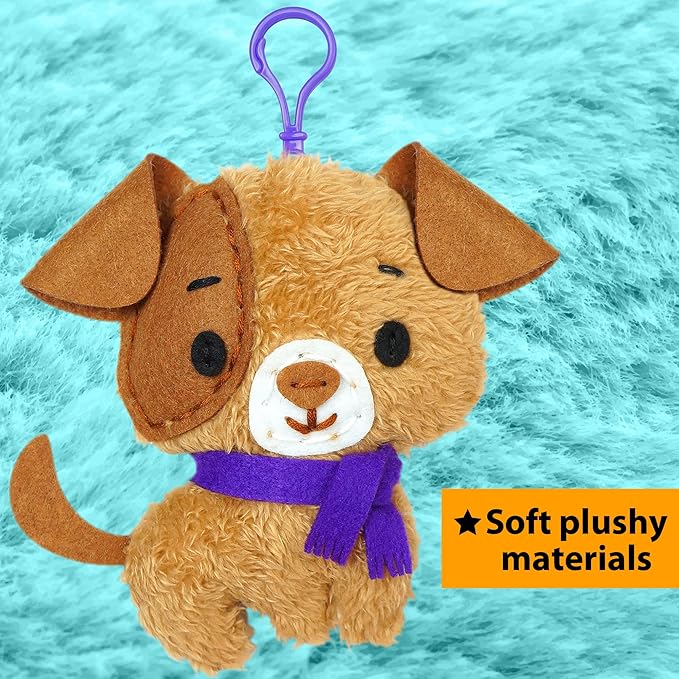 KRAFUN Unicorn Sewing Keyring Kit for Kids Age 7 8 9 10 11 12 Learn Art & Craft, Includes 6 Stuffed Animal Bear, Dog, Rabbit, Raccoon, Owl Dolls, Instruction & Felt Materials