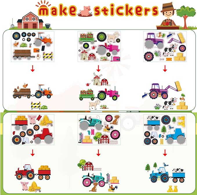 Tractor Party Favors - Farm Tractor Theme Birthday Party Supplies Decorations, Gift Bags, Slap Bracelets, Rubber Bracelets, Tattoo Stickers, Button Pin, DIY Stickers for Boys Girls Kids Party Favor