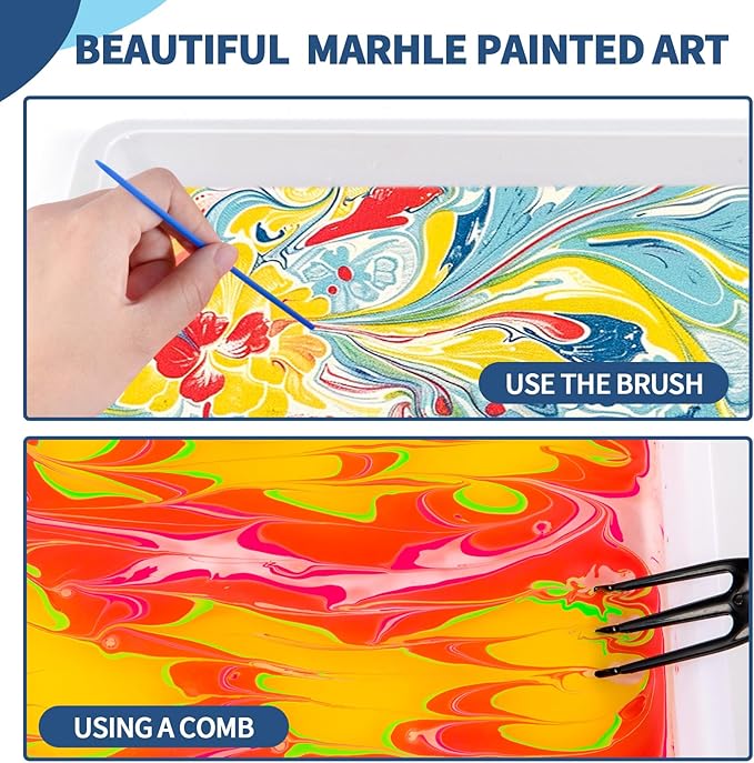 Water Marbling Paint for Kids, Arts and Crafts for Girls Boys, Marbling Paint Art Kit Art Supplies for Kids, Non-Toxic Creative Arts Crafts Kits Ideal Toys Gifts for Kids Toddlers Age 3-5 4-8 8-12
