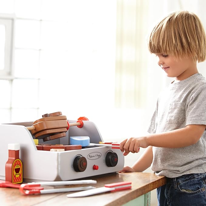 Melissa & Doug Rotisserie and Grill Wooden Barbecue Play Food Set (24 pcs)