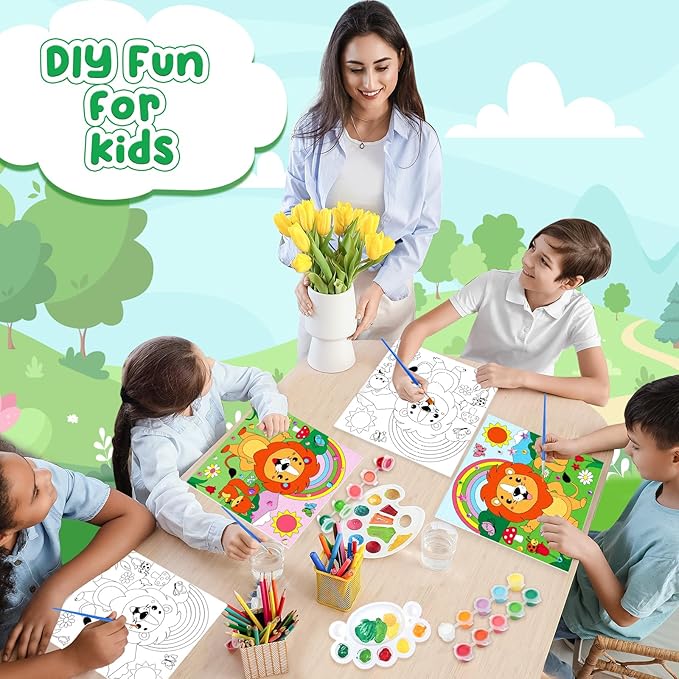 pigipigi Acrylic Paint Set Activity for Kids, Easter Basket Stuffers Art Craft Paints Gifts for Girls Boys Party Favor Games DIY Supplies, Valentine's Day Gifts for Kids