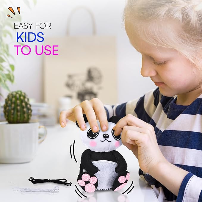 Neliblu Beginner Sewing Kit for Kids - Panda Pillow Kits - Learn to Sew for Girls - My First Sewing Kit - Kids' Arts and Crafts Project - Stuffed Animal Decoration - Creative Activities for Kids