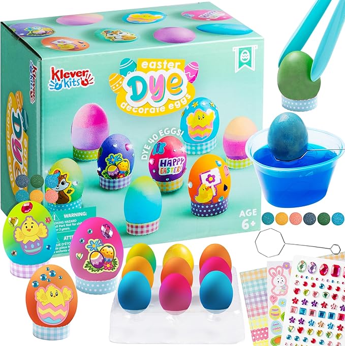 Klever Kits 20Pcs DIY Easter Egg Decorating Kit, Dye Kit with Gradient Color Tablets, Stands, Stickers for Party Favor, Creativity Activity, Hunt, Gift