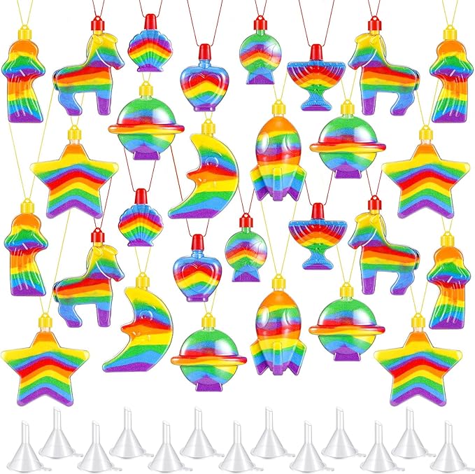 Uiifan 100 Pcs Sand Art Bottle Necklaces Bulk Sand Art Craft Kits for Kids Sand Art Containers for Crafts Supplies Fun Collection Bottles for DIY Art Activity Group with Plastic Funnels