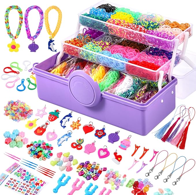 Needbrock 18500+ Bracelet Making Kit Rubber Band, 26 Colors Rubber Band Bracelet Kit Includes 800 Pcs Glow-in-The-Dark Rubber Bands, Bracelet Making Kit Valenines Gifts for Kids Age 8 Above(Purple)