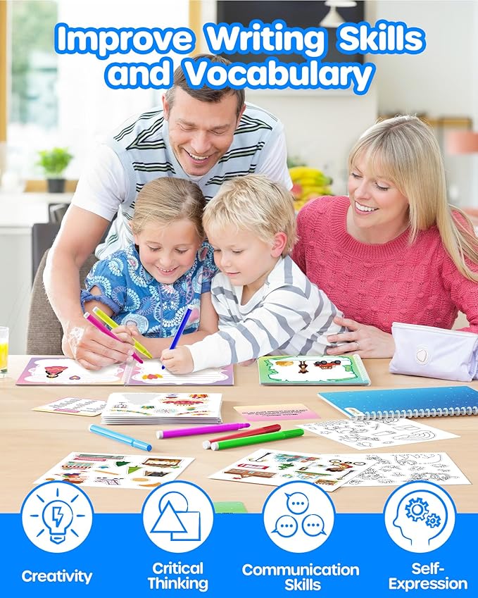 D-FantiX My Storybook Art Kit, Creative Activity for Boys Girls, Hardcover Comic Book Making kit with Stickers, DIY Craft Art Drawing Gifts for Kids