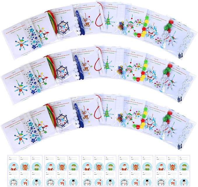 Winlyn 24 Sets Christmas Craft Kits Winter Crafts Popsicle Stick Snowflake Ornaments Decorations Art Sets Craft Stick Snowflake Christmas Stickers for Kids Holiday Classroom Activities Party Favors