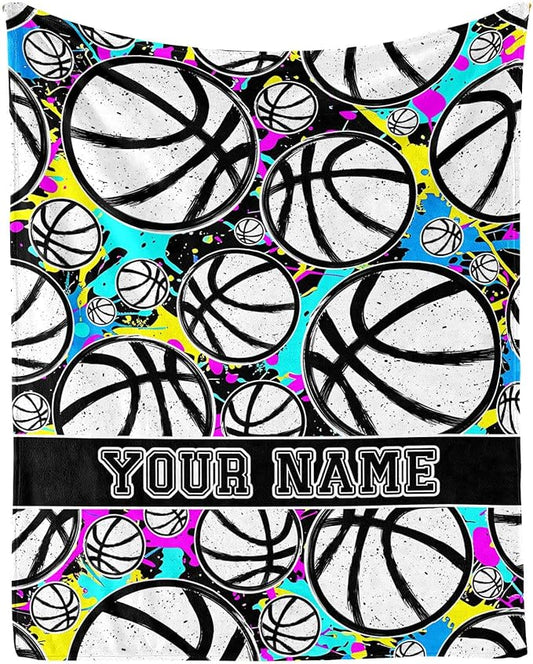 Custom Basketball Blanket - Soft Flannel Sports Basketball Blankets for Girls Boys Kids Basketball Lovers - Warm Basketball Throw Blankets for All Season Lap, Chair, Sofa - 50"x40"