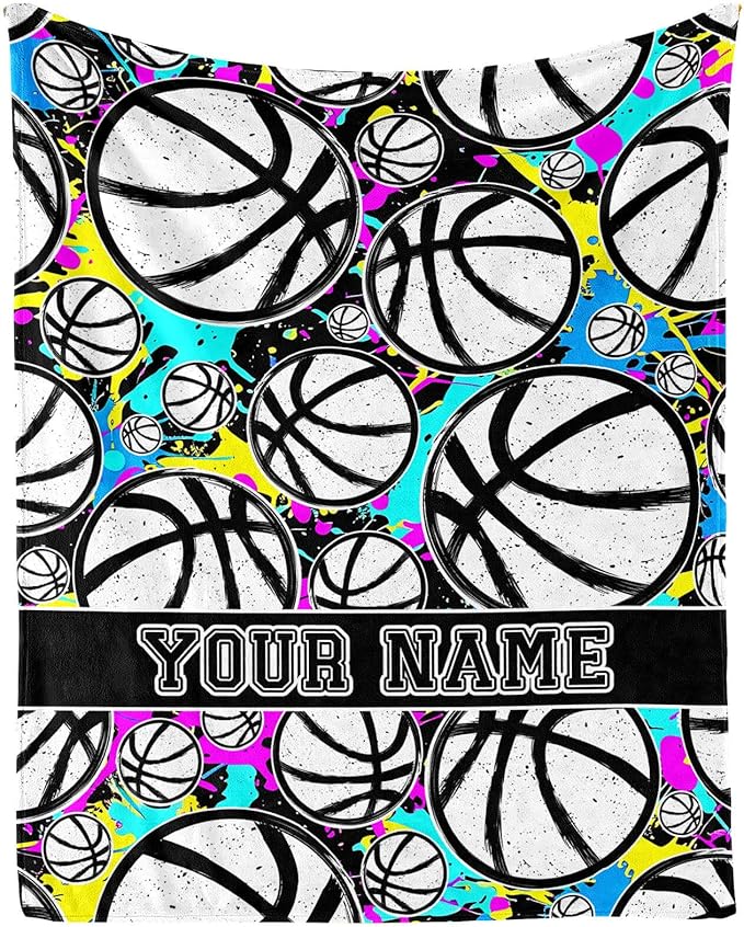 Custom Basketball Blanket - Soft Flannel Sports Basketball Blankets for Teens Adults Women Men Basketball Lovers - Warm Basketball Throw Blankets for All Season Lap, Chair, Sofa, Couch, Bed - 80"x60"