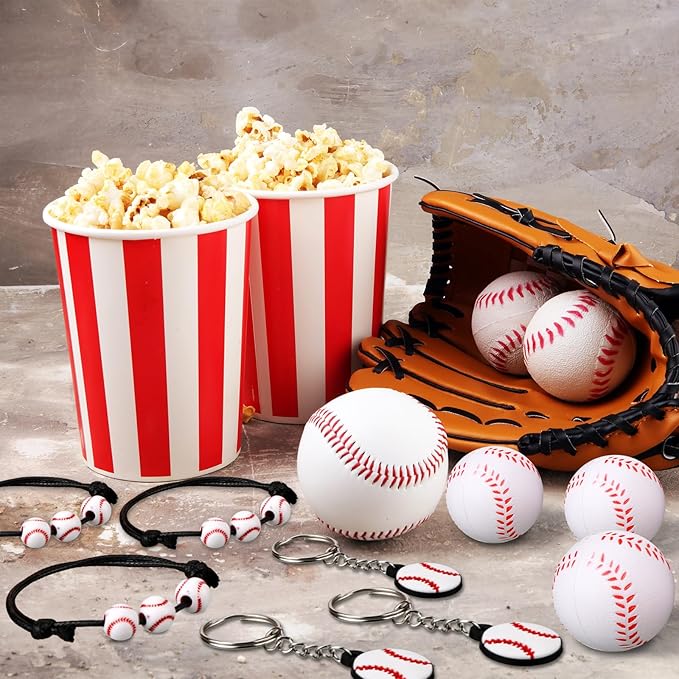 Nosiny 108 Pcs Baseball Party Favors Bulk 36 Pcs Baseball Keychain Gifts 36 Pcs Baseball Stress Balls 36 Pcs Baseball Charm Bracelets for Team Birthday Party Supplies(Baseball)