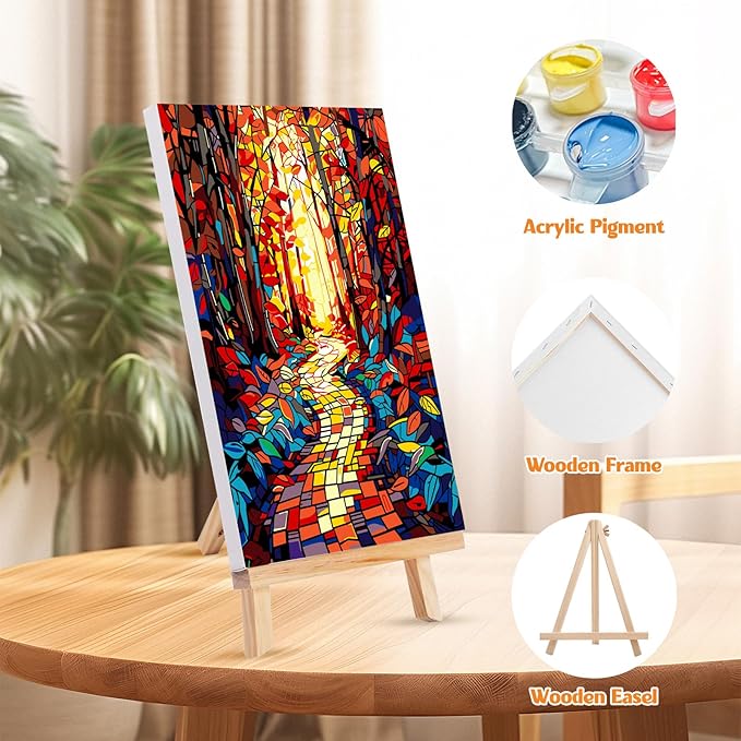 MISCER 4 Pack Paint by Numbers for Adults Beginner, Trees Paint by Number Kits with Easel, DIY Acrylic Oil Painting Suitable for Home Decoration (8 * 12 Inch)