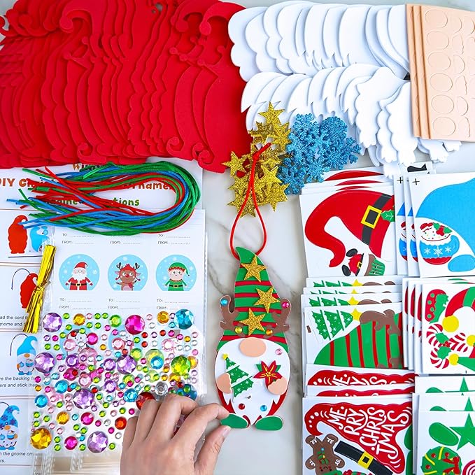 Winlyn 24 Sets Christmas Craft Kits Winter Crafts DIY Christmas Gnome Ornaments Decorations Art Sets Gnome Christmas Foam Stickers for Kids Holiday Seasonal Home Classroom Activities Party Favors