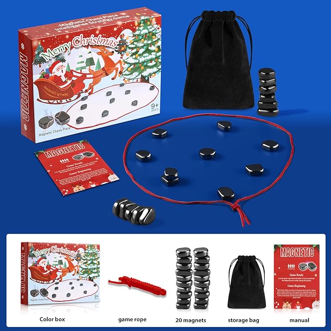Christmas Magnetic Chess Game with Stones Set, Magnetic Chess Game with Rocks, Magnet Game with String, Educational Checkers Game for Kids & Adults, Boys Girls Gifts