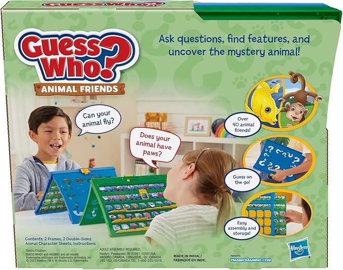 Hasbro Gaming Guess Who? Animal Friends Game | 2 Double-Sided Animal Sheets | 2-Player Board Games for Kids | Back to School Gifts | Ages 6+ (Amazon Exclusive)