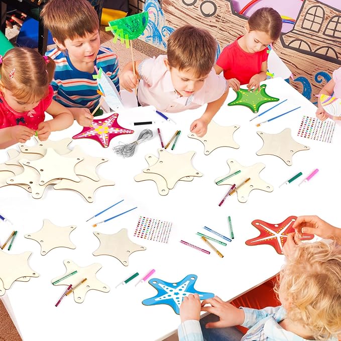 gisgfim 16 Pack Star Wind Chime Kits Star Crafts for Kids Make Your Own Star Wind Chime Wooden DIY Arts and Crafts for Summer Party School Classroom Decorations Supplies Birthday Favors
