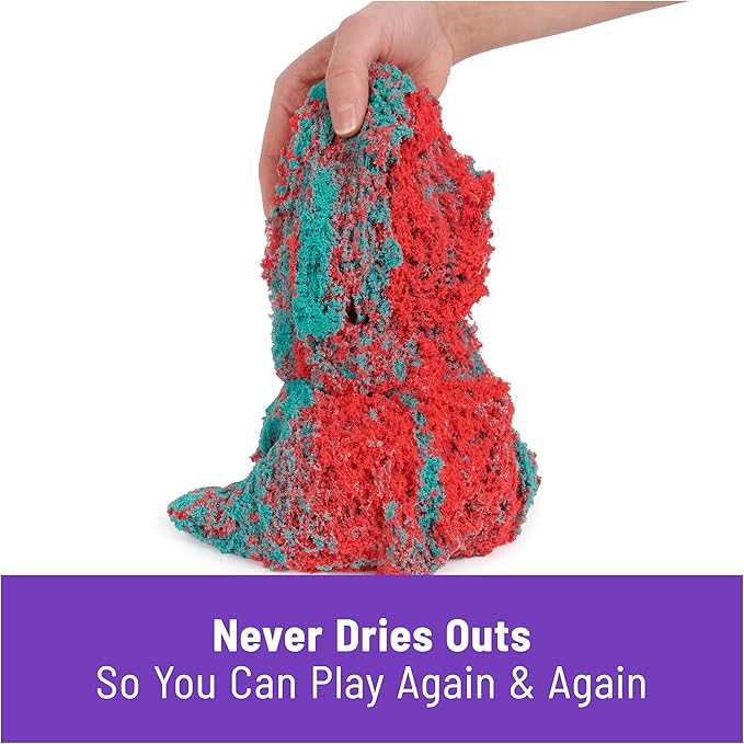 Kinetic Sand Mold n’ Flow with 1.5lbs Red & Teal Play Sand, 3 Tools, Sensory Toys for Kids Ages 3 and up