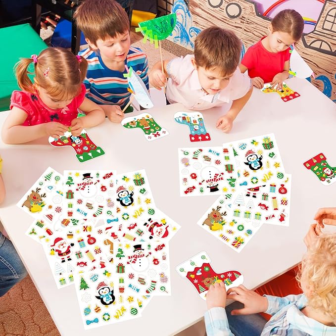 COCHIE 48Pcs DIY Christmas Craft Kits for Kids, Christmas Tree Stockings Ornaments Kit, Make Your Own Christmas Stockings Craft Xmas Party Decor DIY Stockings Cutouts for Holiday Handcraft Supplies
