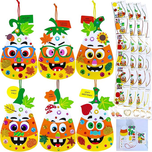 Winlyn 24 Sets Halloween Craft Kits for Kids Goofy Candy Corn Foam Individual Craft Kits Fall Arts and Crafts Autumn Foam Stickers for Kids Thanksgiving Halloween Home Classroom Activities Party Favor