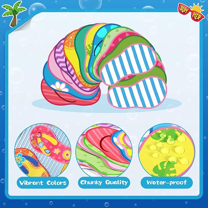 Harloon 48 Set Flip Flop Craft Kits for Kids Summer DIY Flip Flop Sticker Art Craft Set Preschool Craft Kits Kids DIY Flip Flop Art Craft for Summer Hawaiian Party Classroom Home Game Activities Favor