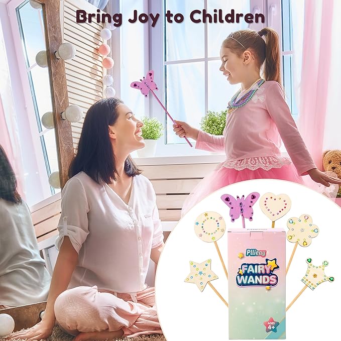 Pllieay Fairy Party Decoration, 36Pcs 6 Styles Princess Fairy Wands Kit, Fairy Wand Princess Wand for Girls Makes Your Own Princess Wand and Party Supplies