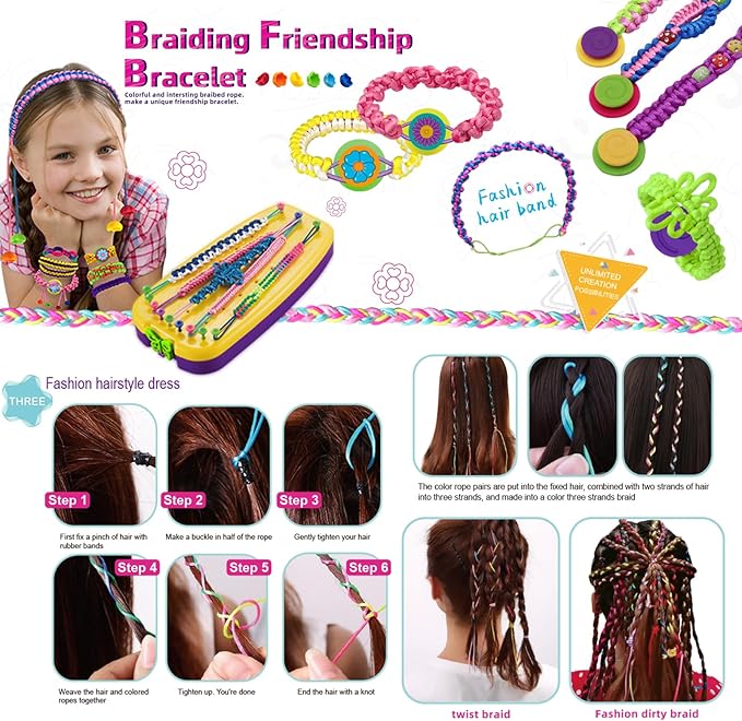 Zhuzhiloono Arts and Crafts for Kids Age 7-14 Friendship Bracelet Making Kit for Girls - Best Birthday Gifts Ideas for Girl 7 8 9 10 11 12 13 14 Year Old - Popular Bracelets String Maker Toys Set
