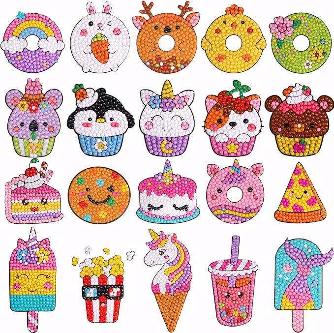 Cymbana Painting Diamond Kits for Kids 20 Pcs Desserts Contains Cupcake, Donut, Ice-Cream, Popcorn, Cookies
