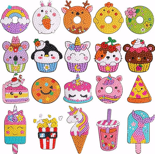 Cymbana Painting Diamond Kits for Kids 20 Pcs Desserts Contains Cupcake, Donut, Ice-Cream, Popcorn, Cookies