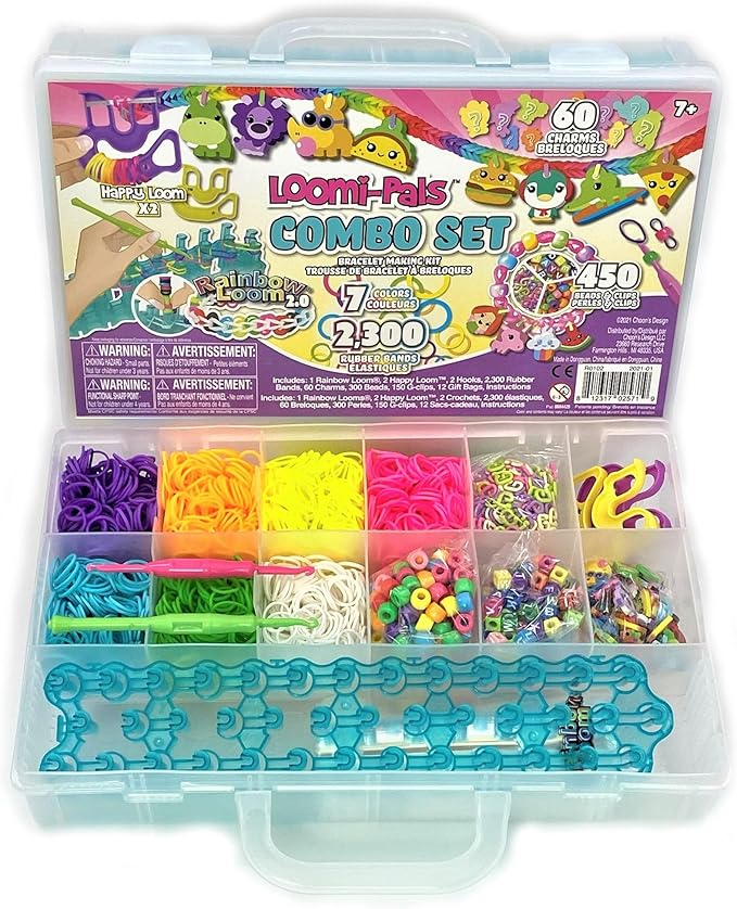 Rainbow Loom® Loomi-Pals™ Combo Set, Features 60 Cute Assorted LP Charms, The New RL2.0, Happy Looms, Hooks, Alpha & Pony Beads, 2300 Colorful Bands All in a Carrying Case forBoys and Girls 7+